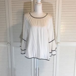 Life Style White Dressy Top with Black Edging S